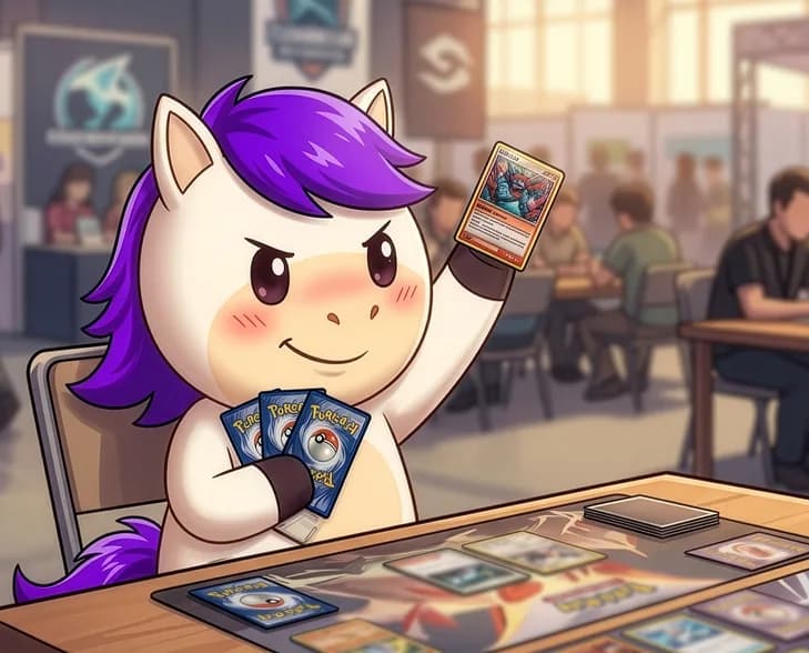 BMAG Bao mascot inside a bedroom surrounded by Pokémon packs reaching to the ceiling