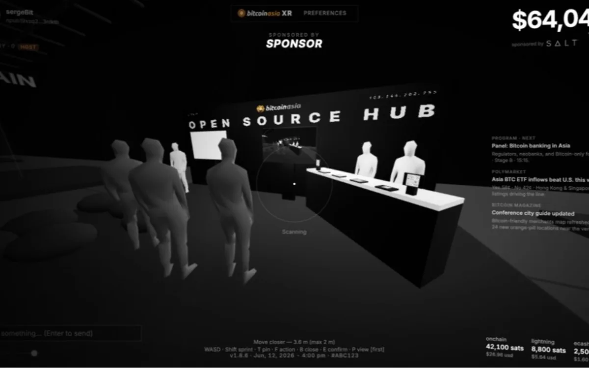bitcoinasia XR virtual Open Source Hub with avatars and live Bitcoin data